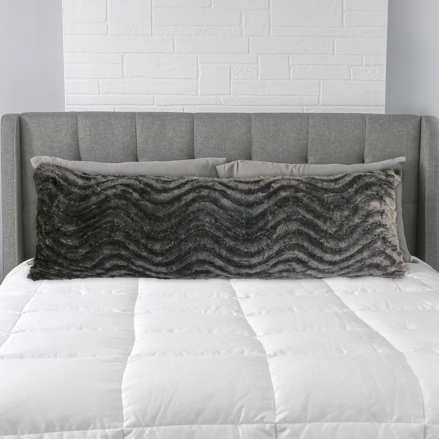 slide 4 of 4, R+R Room + Retreat Body Pillow Protector, Grey Faux Fur 20 in x 48 in, 20 in x 48 in