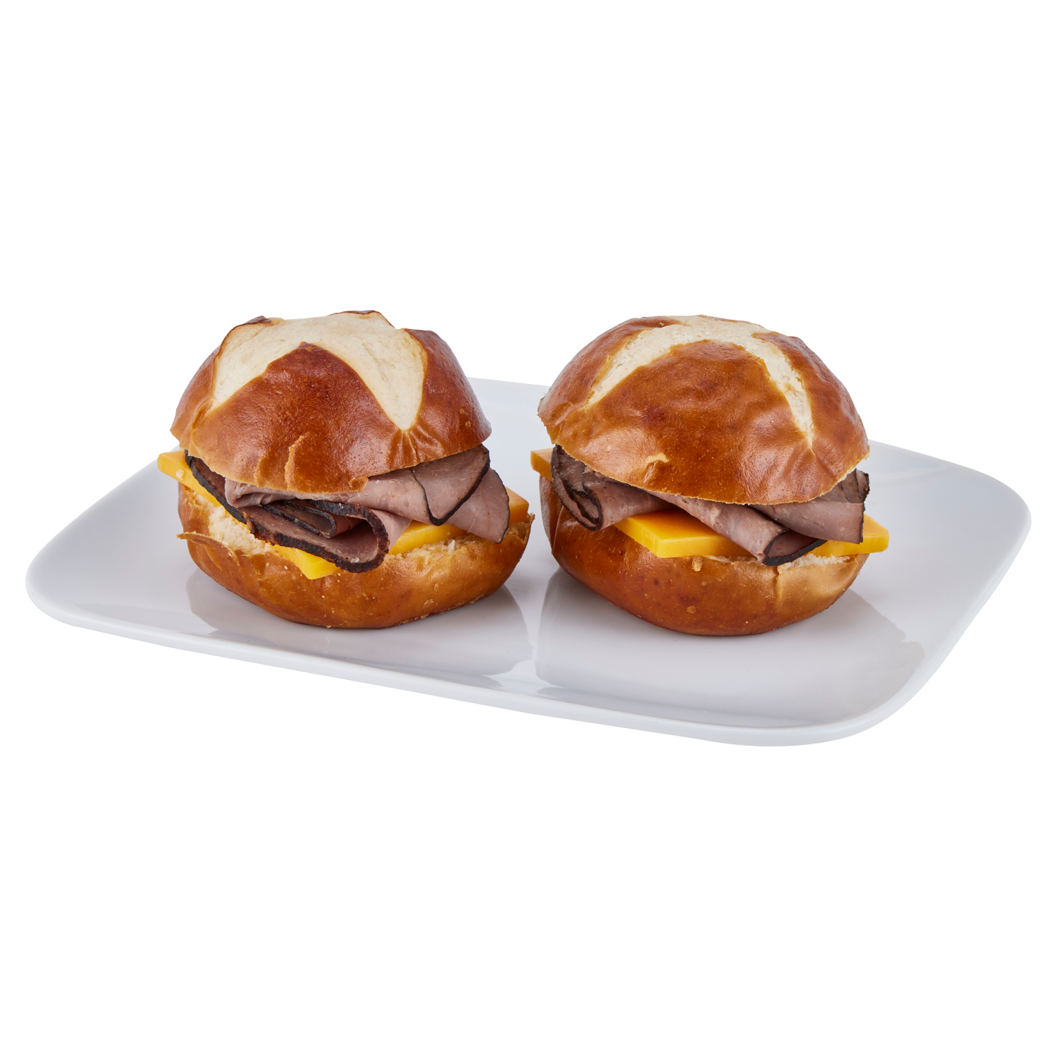 slide 2 of 2, Crafted Market by Meijer Roast Beef & Cheddar Pretzel Roll Sliders 6 oz, 6 oz