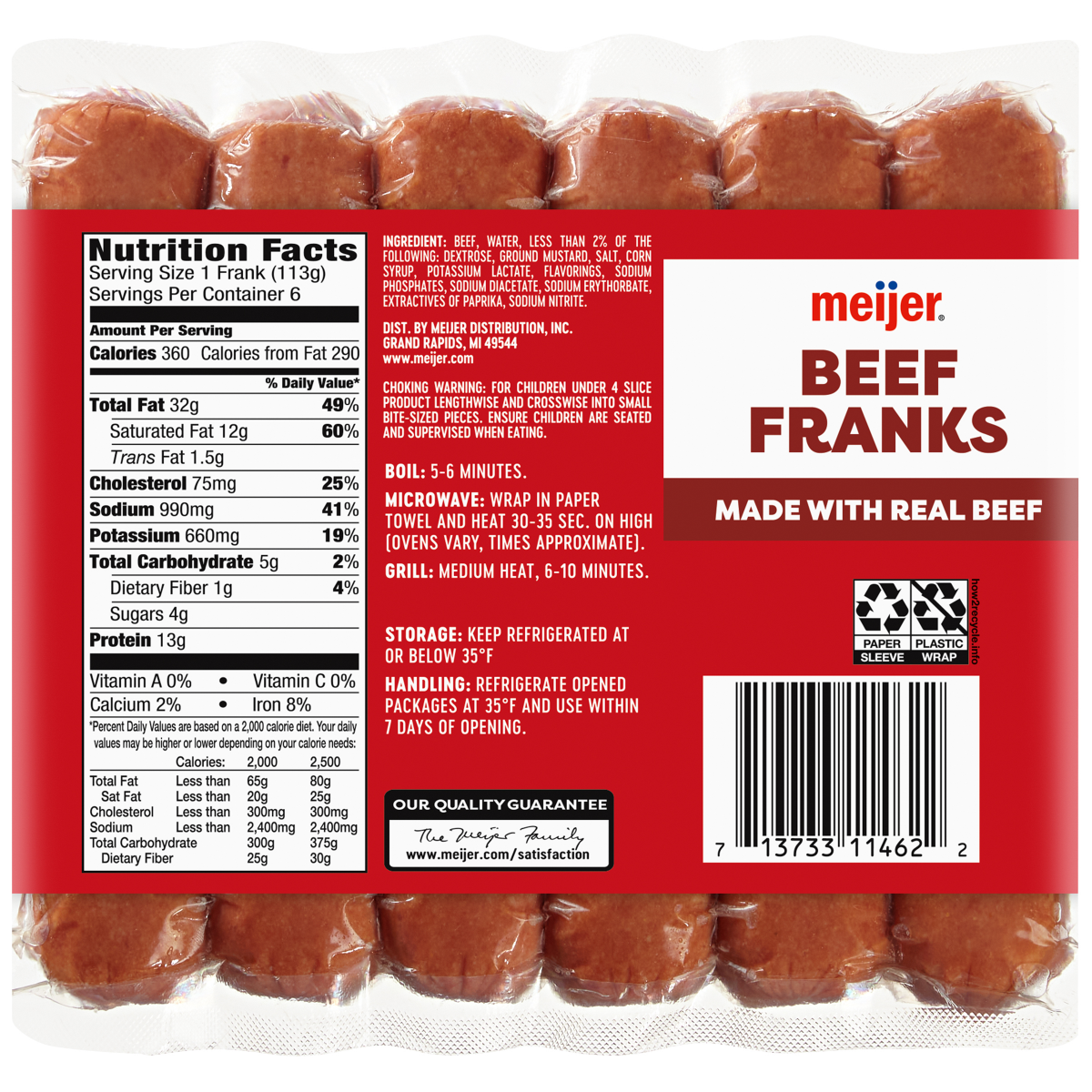 slide 2 of 2, FRESH FROM MEIJER Meijer 1/4 LB Beef Franks 24 oz., 24 oz