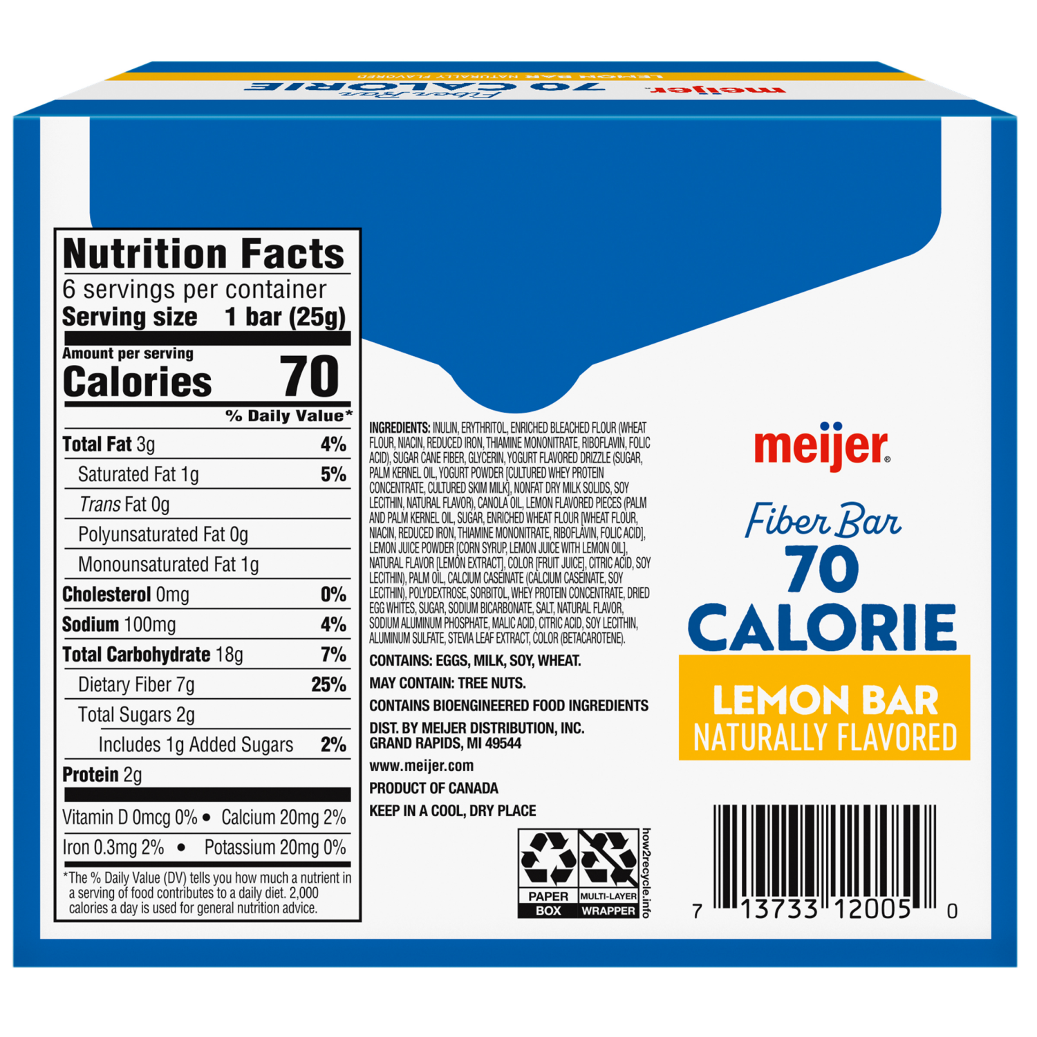 slide 2 of 8, Meijer 90 Calorie Fiber Lemon Bar, 6 ct; 0.88 oz