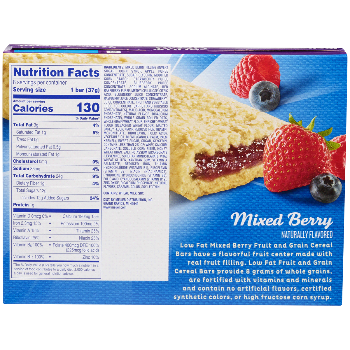 slide 3 of 3, Meijer Fruit & Grain Cereal Bars, Mixed Berry, 10.4 oz