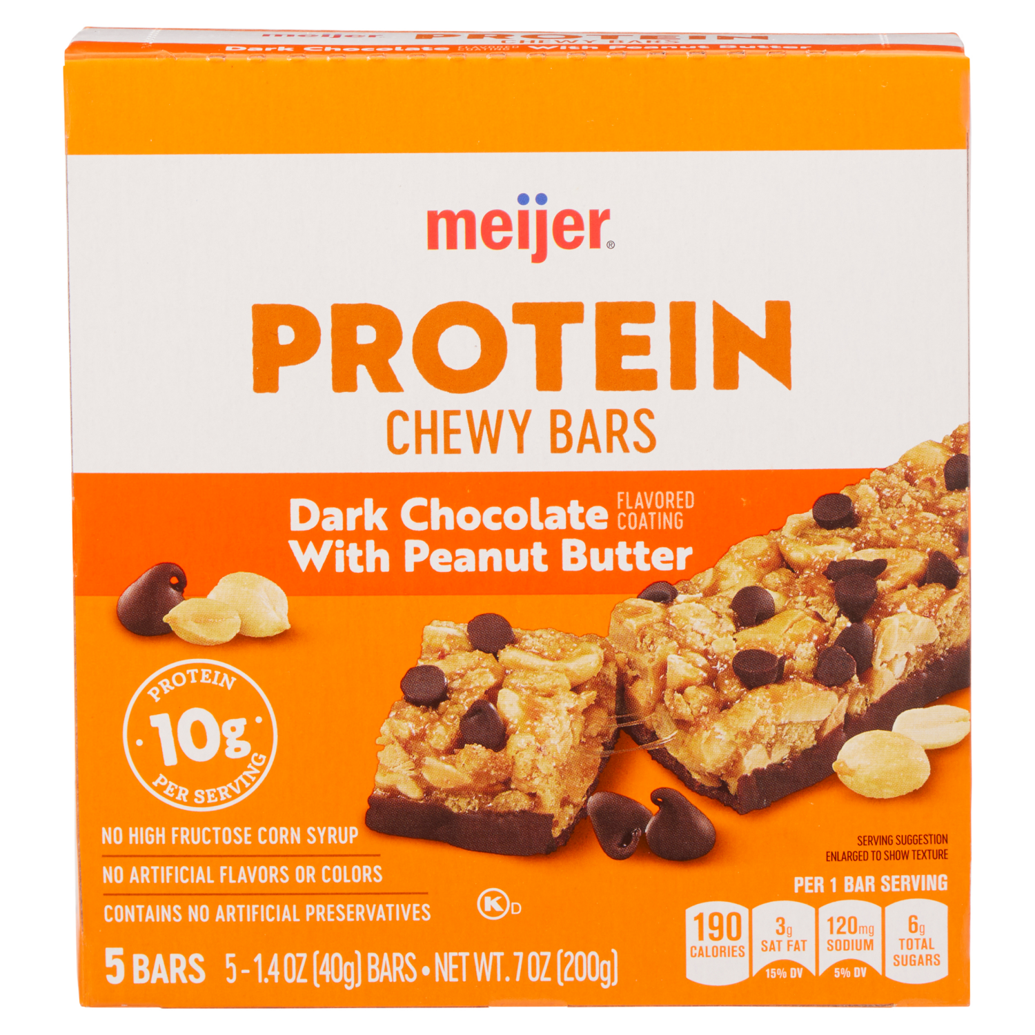 slide 1 of 3, Meijer Chewy Dark Chocolate & Peanut Butter Protein Bars, 5 ct; 7 oz
