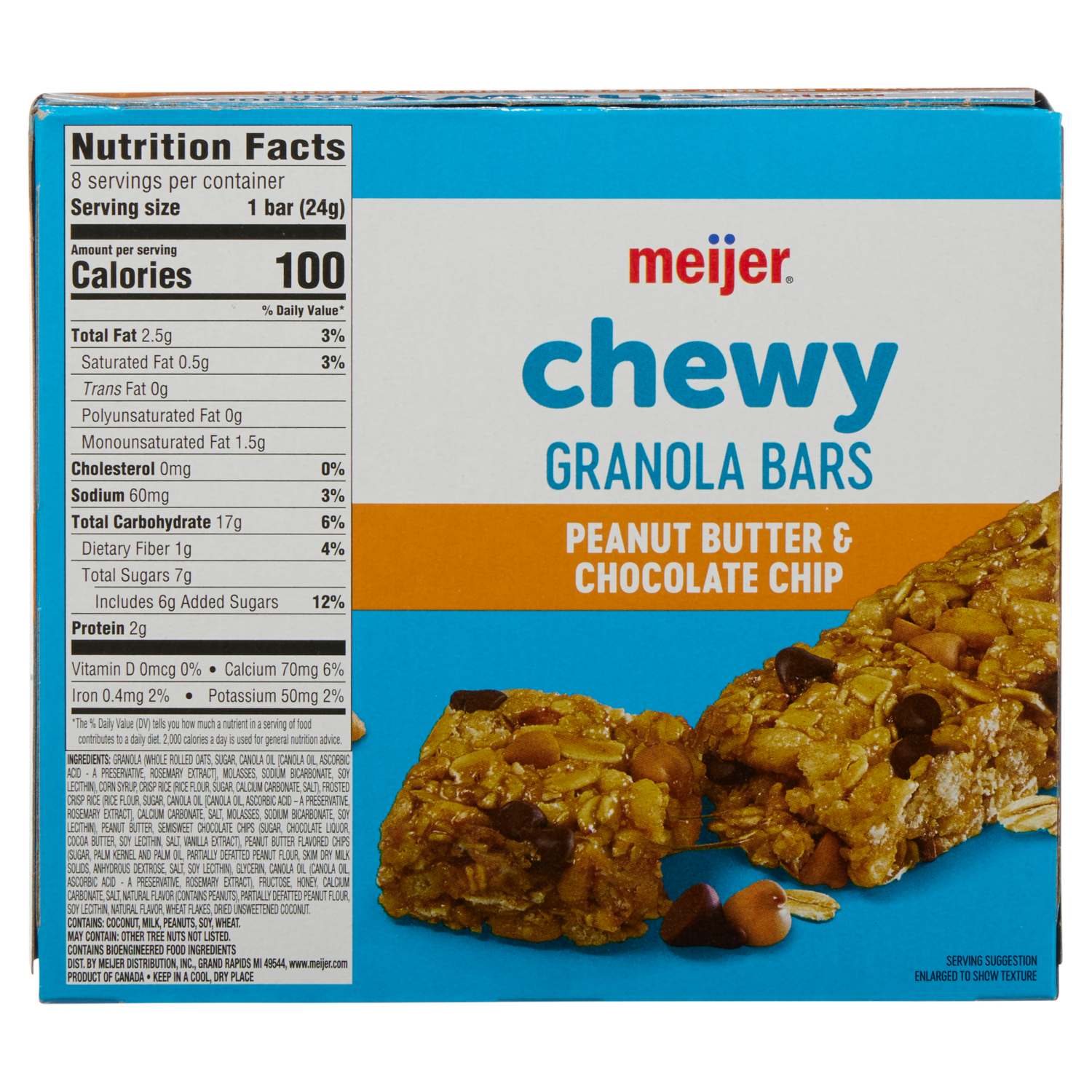 slide 2 of 8, Meijer Chewy Peanut Butter & Chocolate Chip Granola Bars, 8 Count, 8 ct