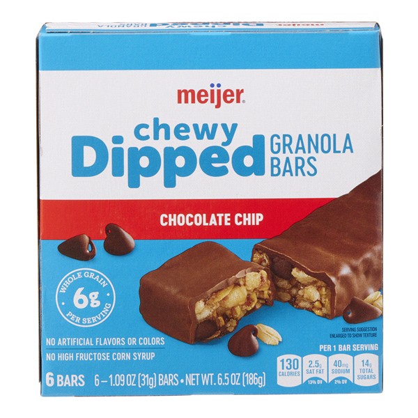 slide 12 of 29, Meijer Dipped Chewy Chocolate Chip Bar, 6.56 oz, 6 ct