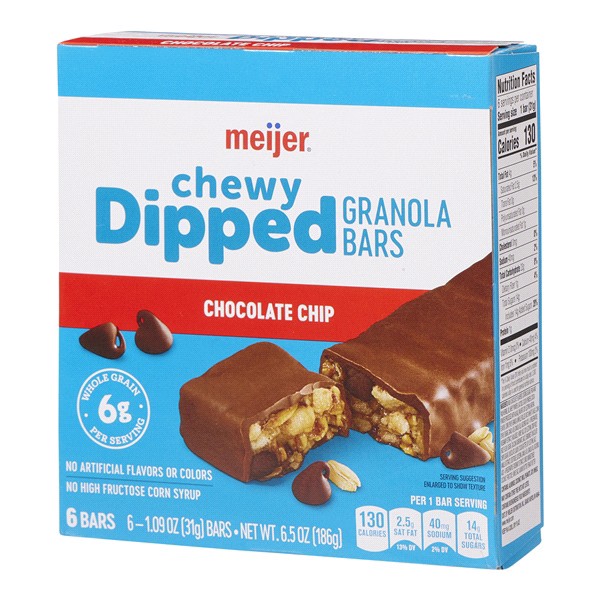 slide 10 of 29, Meijer Dipped Chewy Chocolate Chip Bar, 6.56 oz, 6 ct