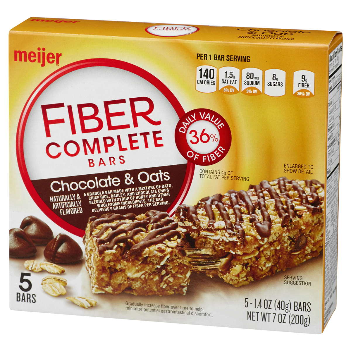 slide 5 of 8, Meijer Fiber Complete Bars, Chocolate & Oats, 5 ct