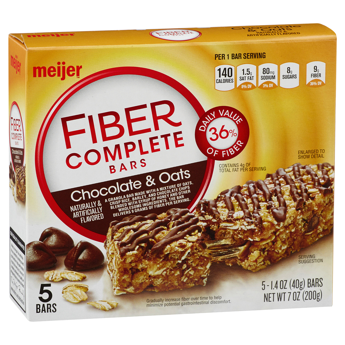 slide 6 of 8, Meijer Fiber Complete Bars, Chocolate & Oats, 5 ct