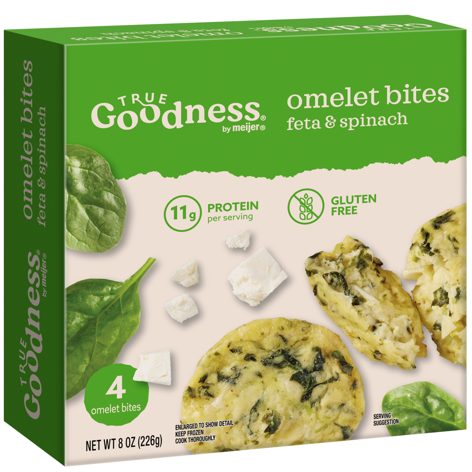 slide 4 of 5, True Goodness by Meijer Frozen Spinach and Feta Omelet Bites, 8 oz
