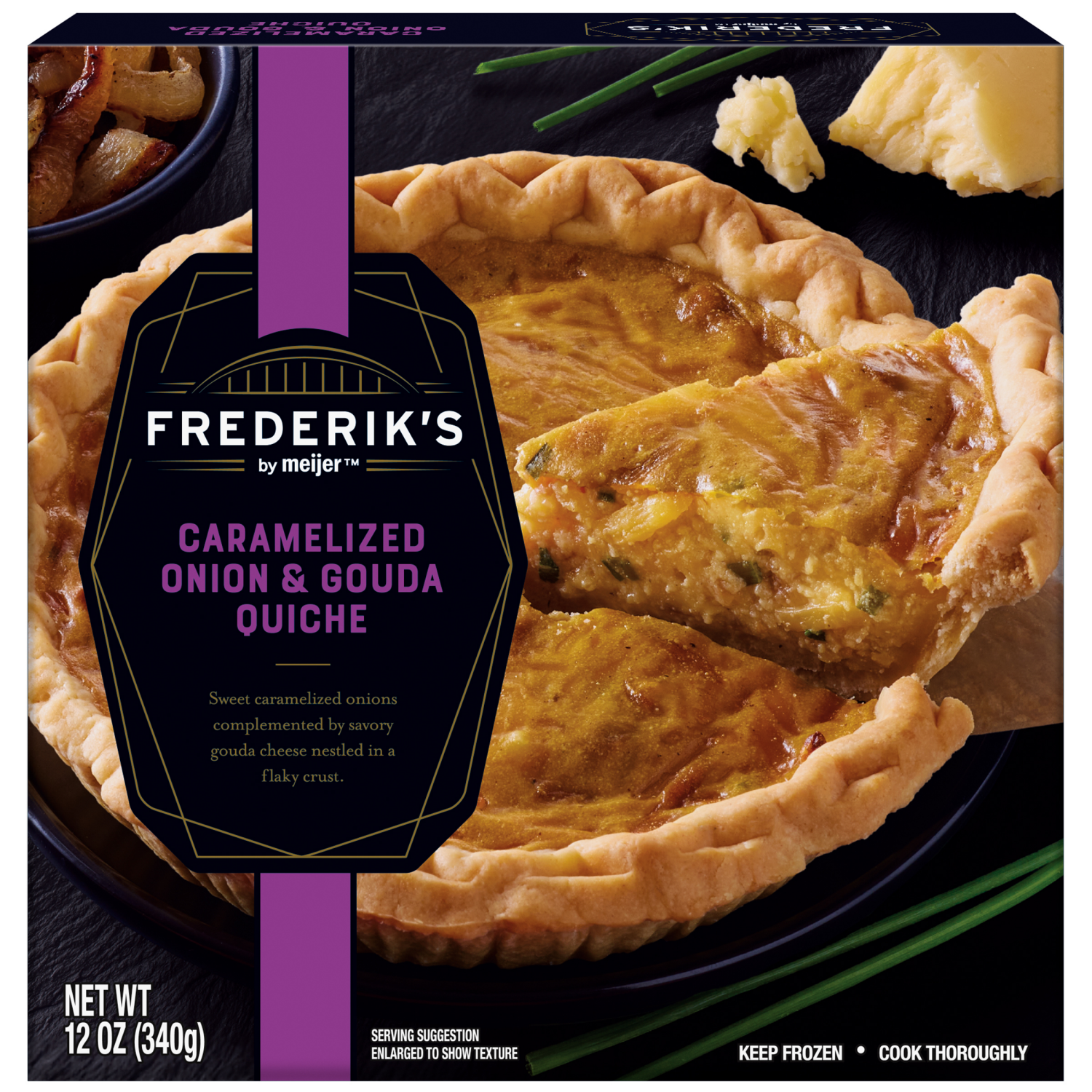 slide 1 of 5, FREDERIKS BY MEIJER Frederik's by Meijer Frozen Caramelized Onion & Gouda Quiche, 12 oz