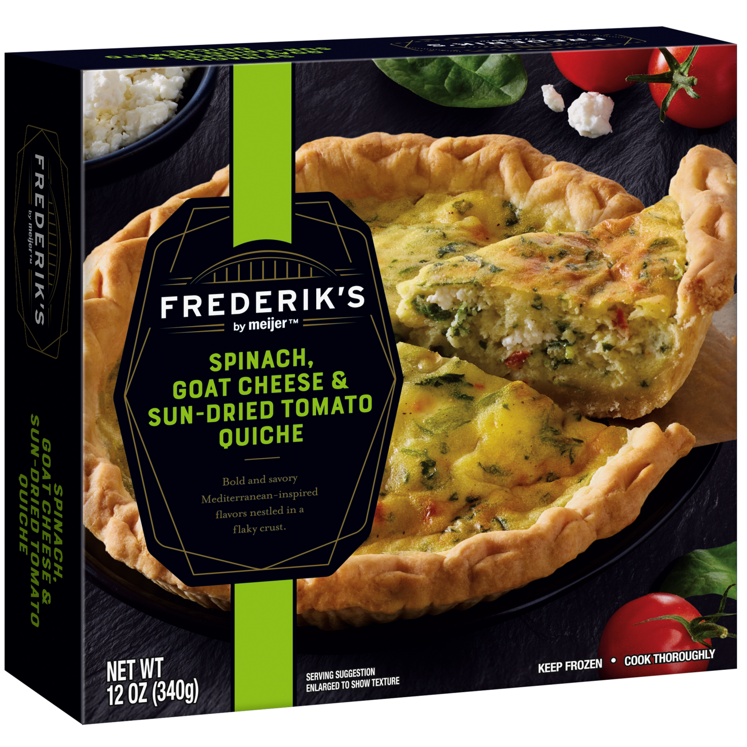 slide 4 of 5, FREDERIKS BY MEIJER Frederik's by Meijer Frozen Spinach Goat Cheese Sundried Tomato Quiche, 12 oz