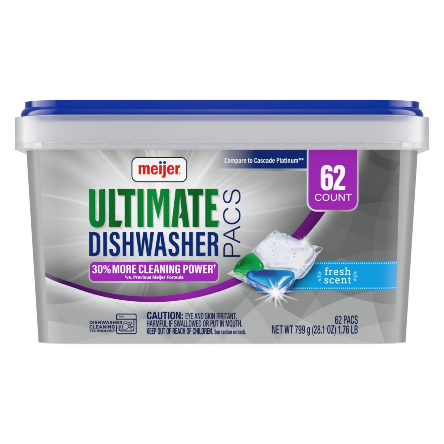 slide 2 of 3, Meijer Ultimate Dishwasher Detergent Pacs, Fresh Scent, 62 ct, 62 ct