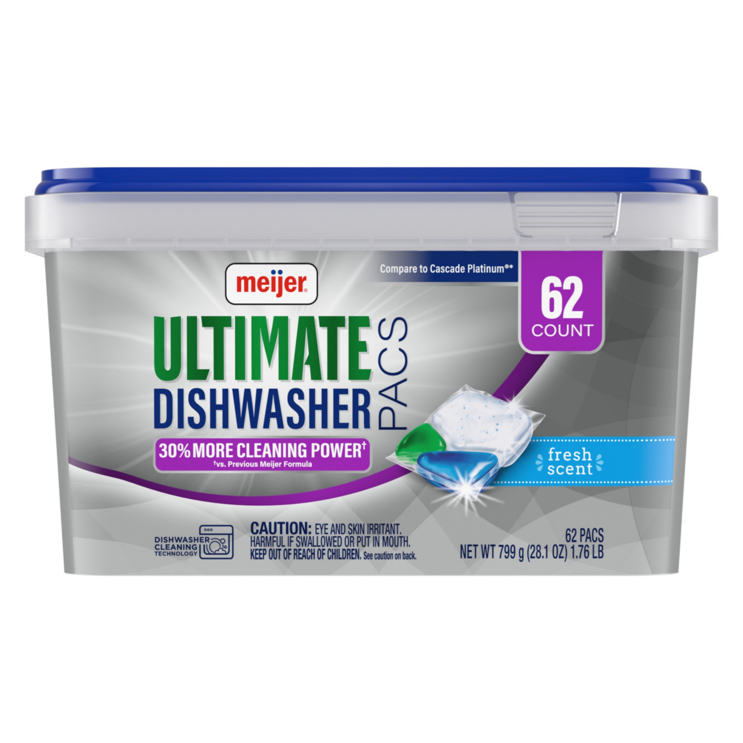 slide 1 of 3, Meijer Ultimate Dishwasher Detergent Pacs, Fresh Scent, 62 ct, 62 ct