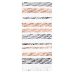 Room & Retreat Textured Stripe Midnight & Copper Kitchen Towel with Fringe, 16 in x 26 in