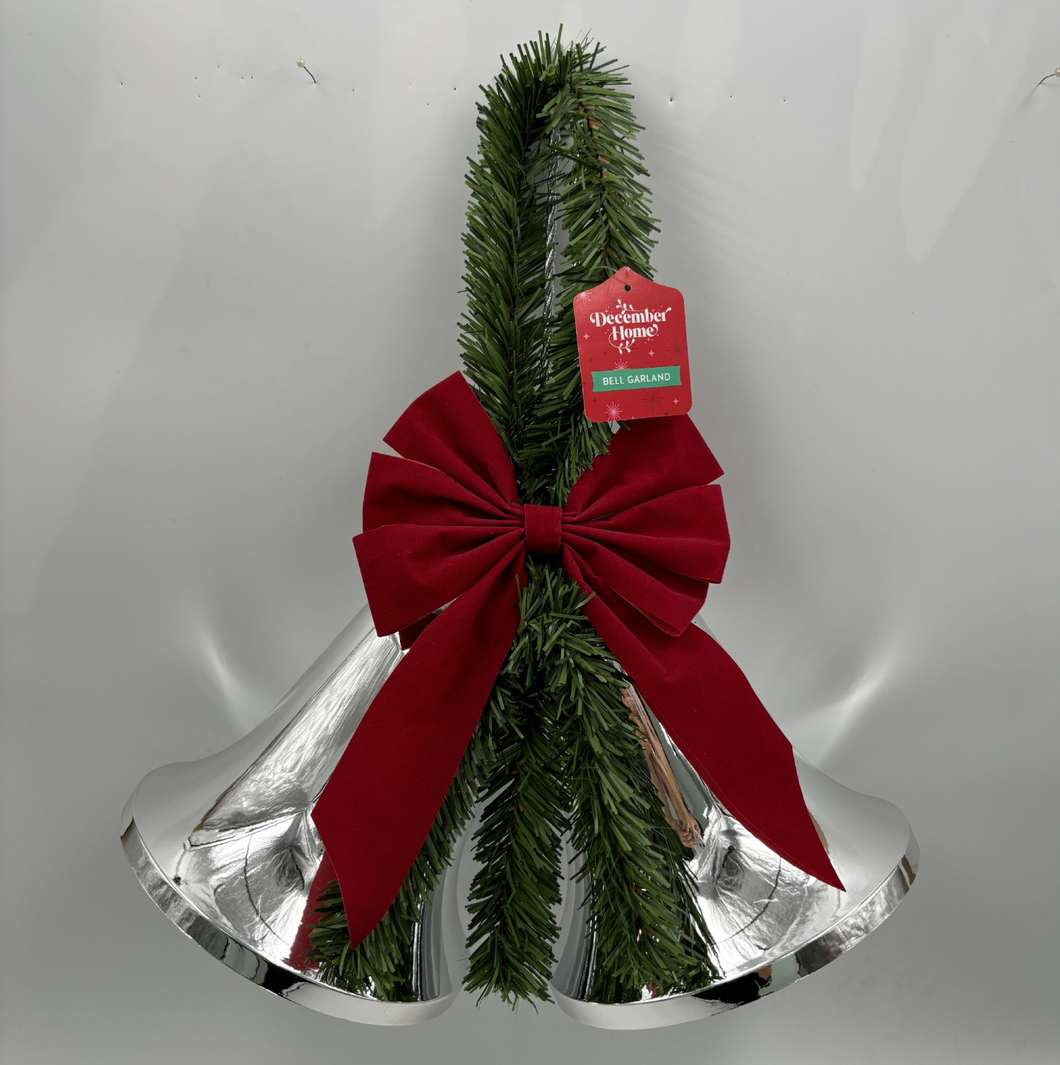 slide 2 of 4, December Home Bells with Garland and Red Flock Bow, Assortment, 21.5 x 14.5 