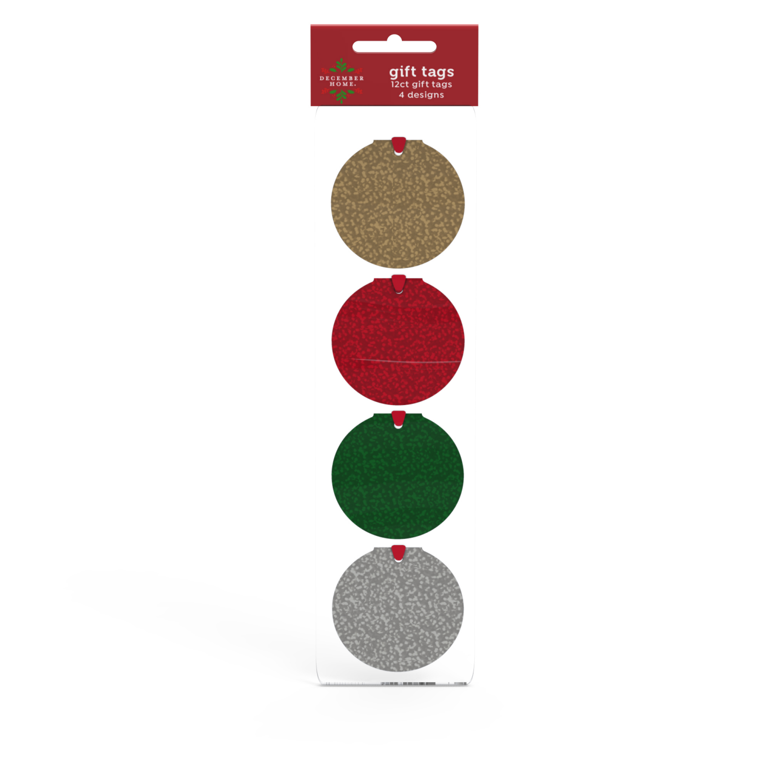 slide 1 of 2, December Home Gift Tags Round Fold Over, 12 ct