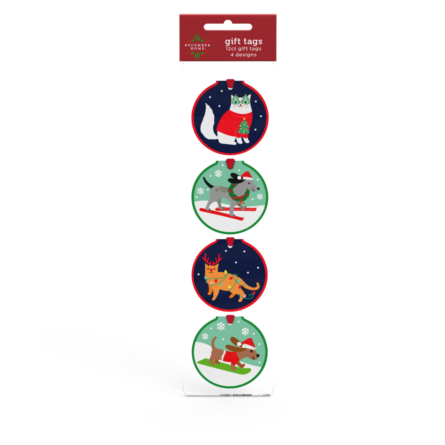 slide 1 of 2, December Home Gift Tags Animals Round Fold Over, 12 ct