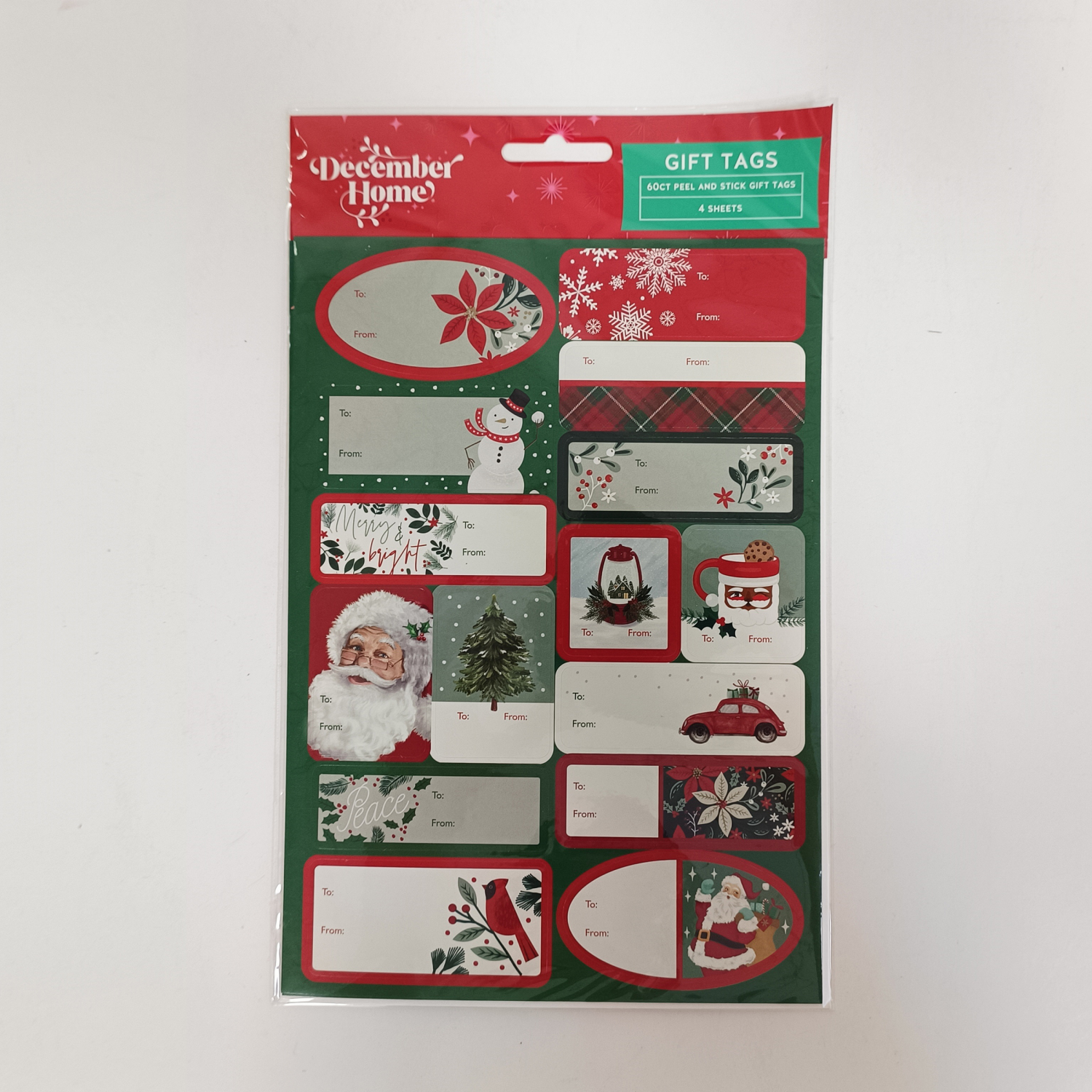slide 3 of 3, December Home Gift Tags Mxd Bsc Peel N Stick, 2 Assorted, 60 ct