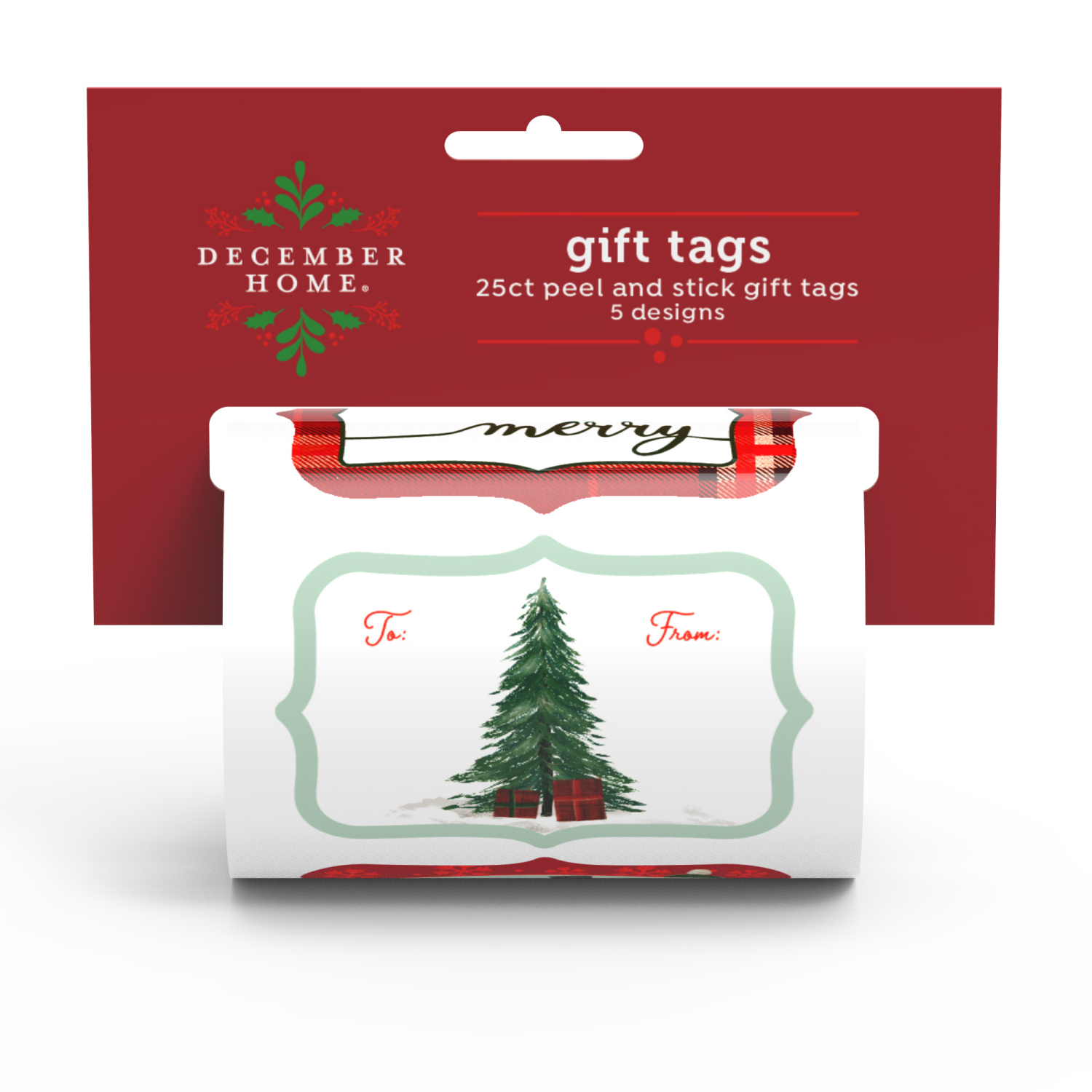 slide 1 of 1, December Home Gift Tags Die Cut Peel N Stick, 25 ct