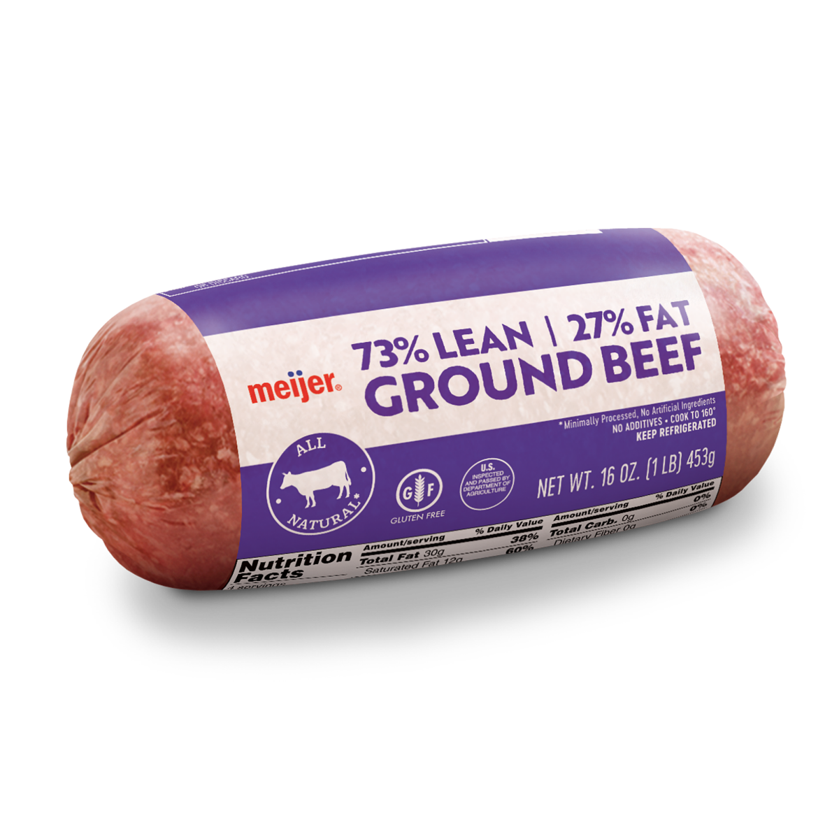 slide 5 of 9, Meijer 73/27 Ground Beef Roll, 1 lb