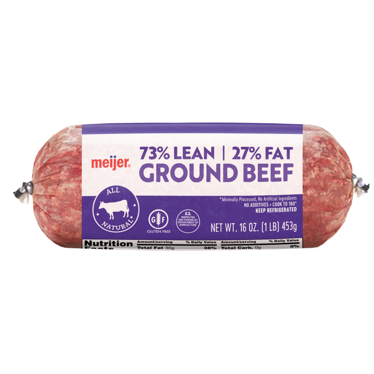 slide 1 of 9, Meijer 73/27 Ground Beef Roll, 1 lb