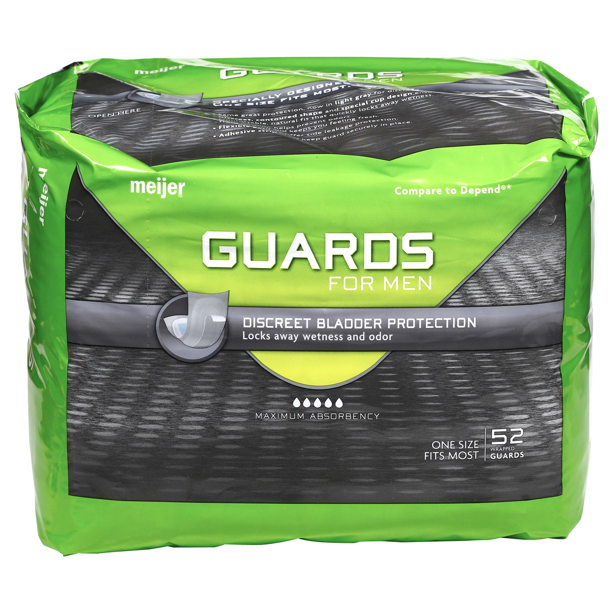 slide 5 of 6, Meijer Guards for Men, Maximum Absorbency One Size Fits Most, 52 ct