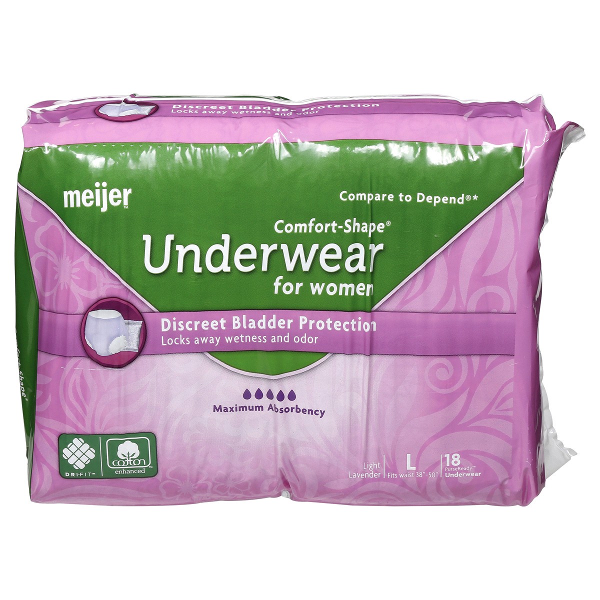 slide 2 of 7, Meijer Underwear for Women, Maximum Absorbency, Large, 18 ct