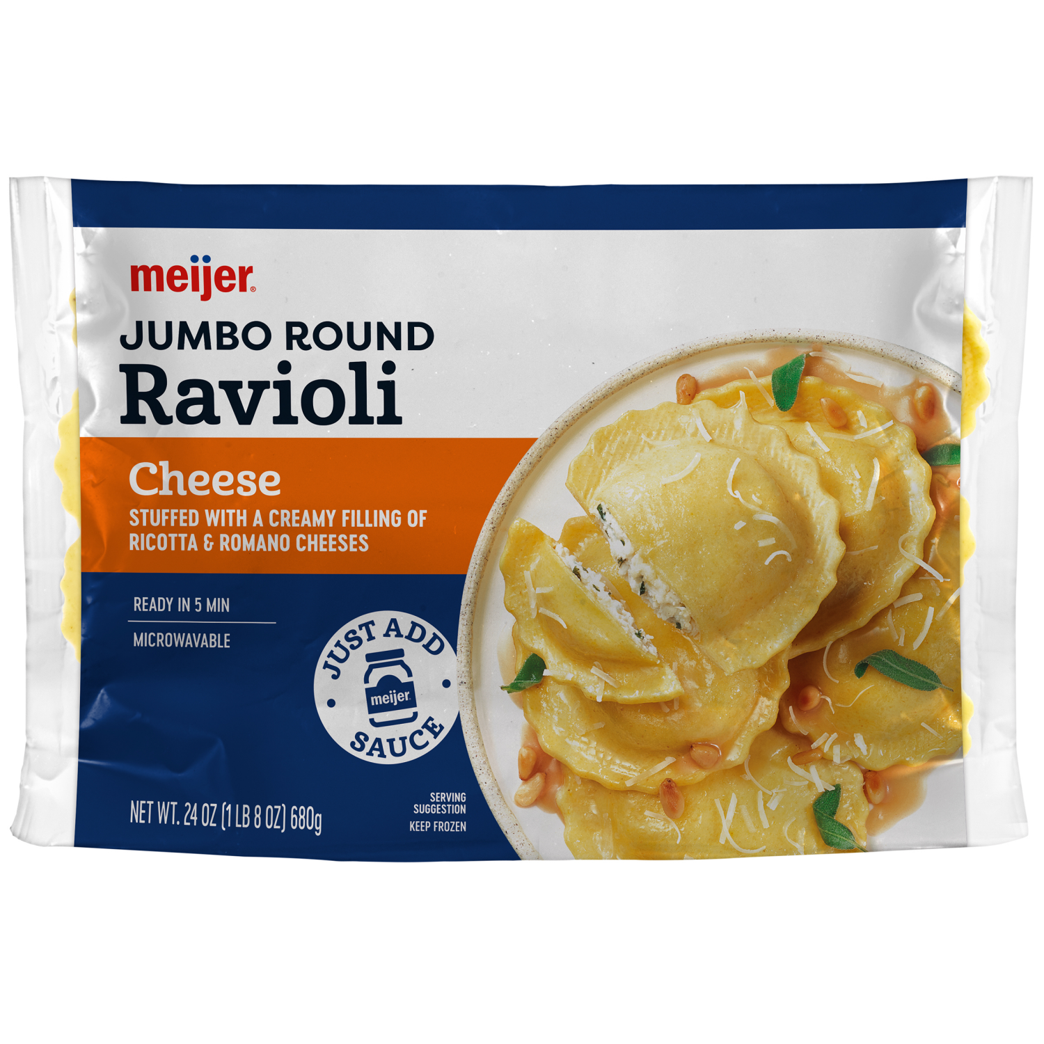 slide 1 of 2, Meijer Jumbo Round Cheese Ravioli, 24 oz