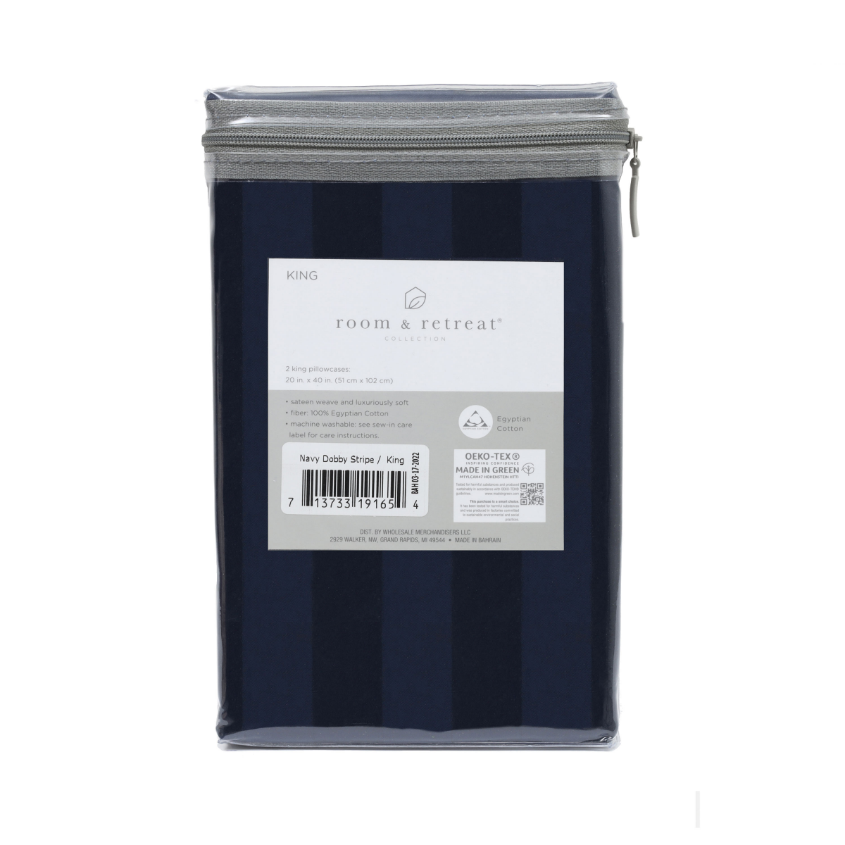 slide 2 of 2, Room & Retreat H Damask 500Tc Egyptian Pillowcase Navy Damask K, King Size