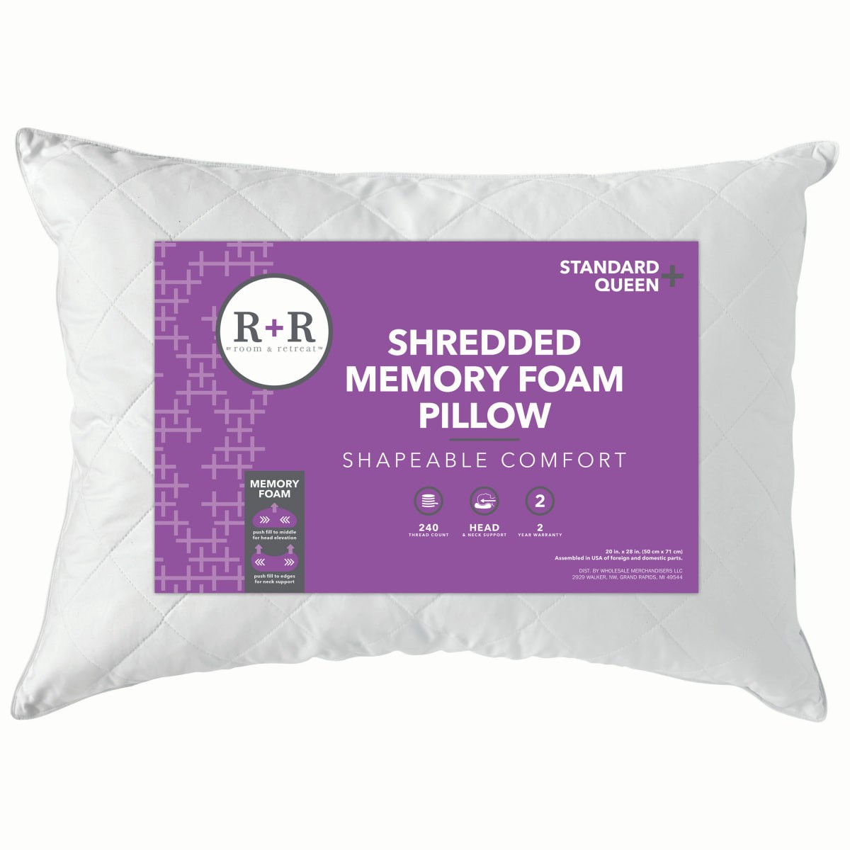slide 1 of 1, R+R Shredded Memory Foam Pillow, Standard/Queen, s/q