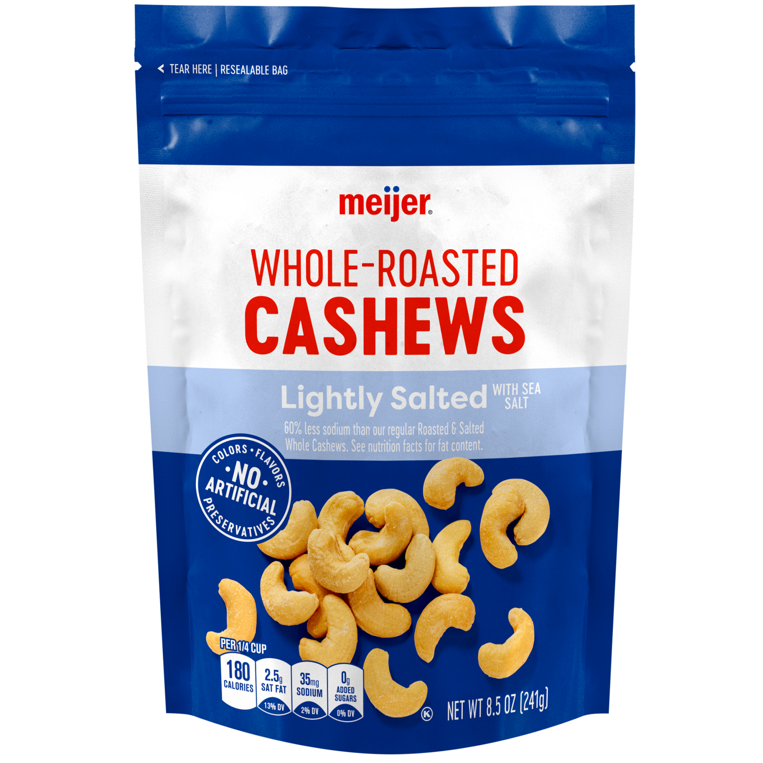 slide 1 of 2, Meijer Lightly Salted Whole Roasted Cashews, 8.5 oz