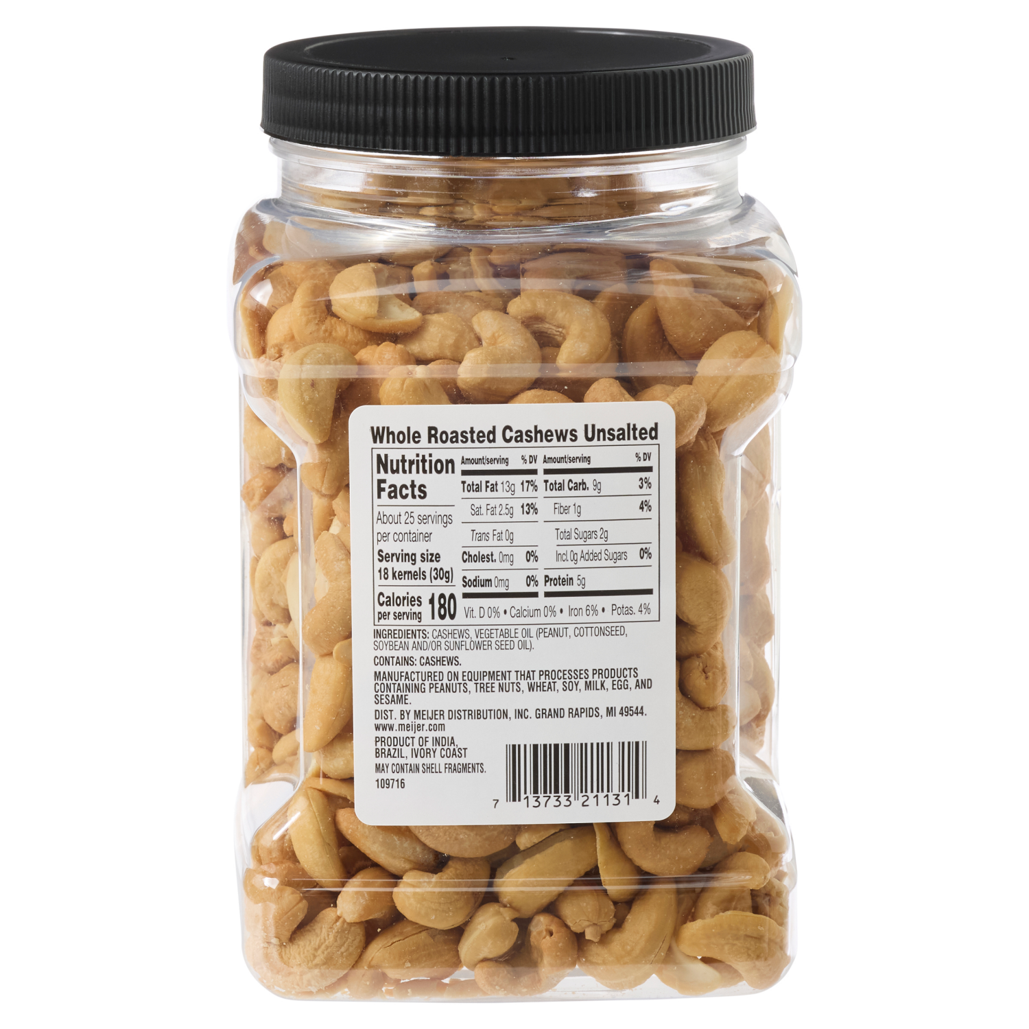 slide 3 of 3, Meijer Unsalted Whole Roasted Cashews, 26 oz