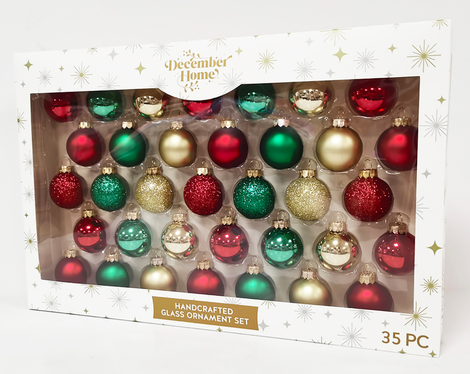 slide 3 of 3, December Home Ornaments Ball Glass, Red/Green/Gold, 35 ct