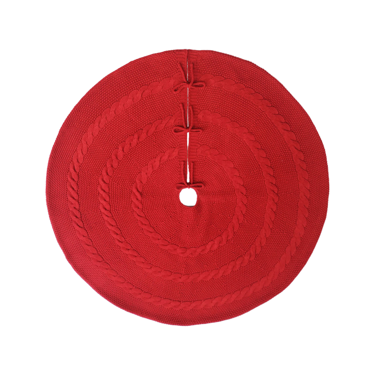 slide 3 of 3, December Home DH Tree Skirt Red / White 2 AST, 48 in