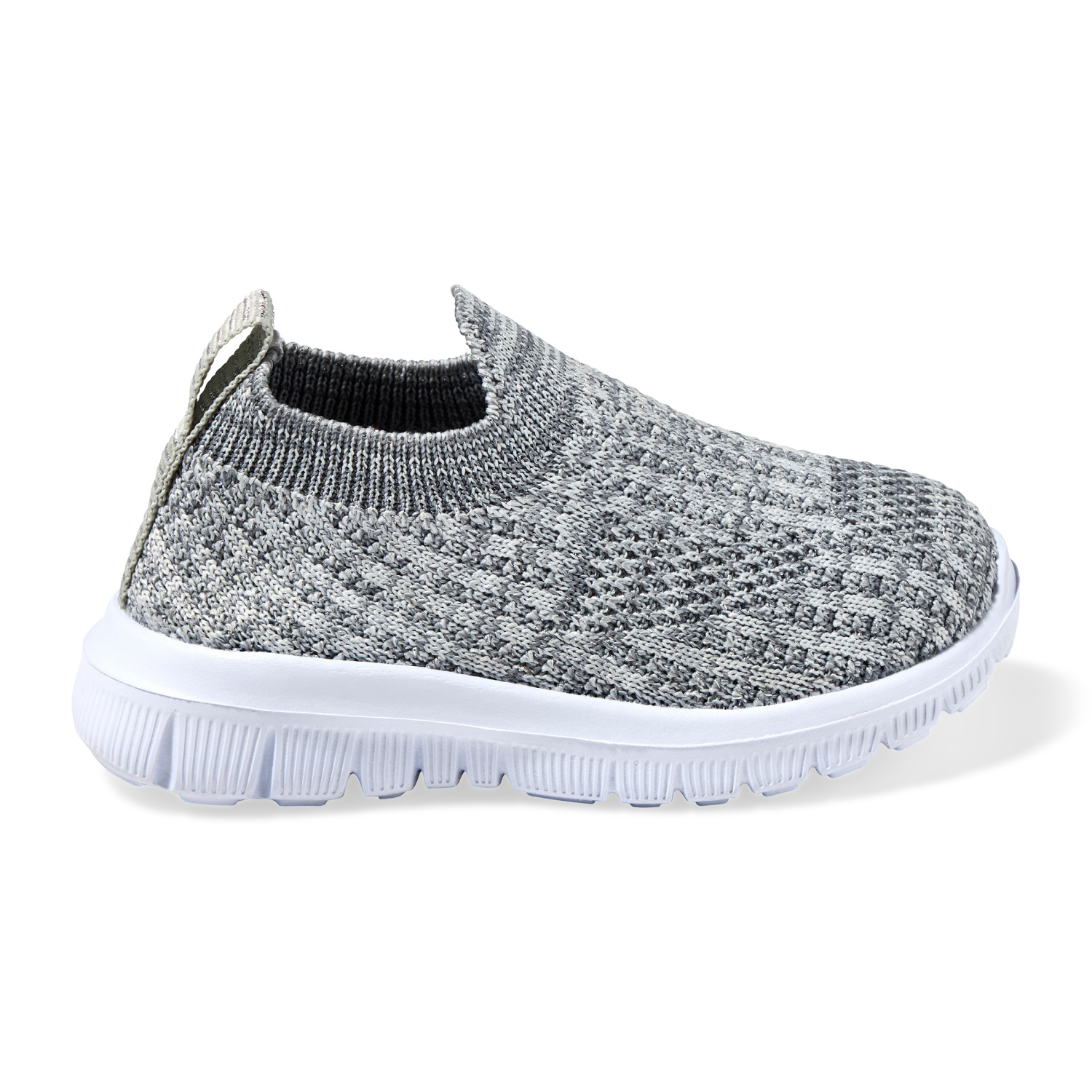 slide 3 of 4, Lullaby Lane Girl's Prewalk Knit Flex Sneakers, Grey, Size 3, Size 3
