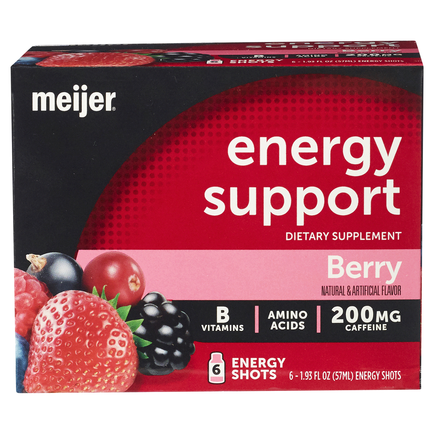 slide 1 of 2, Meijer Energy Support Shots Regular Strength Berry, 6 pack, 6 ct