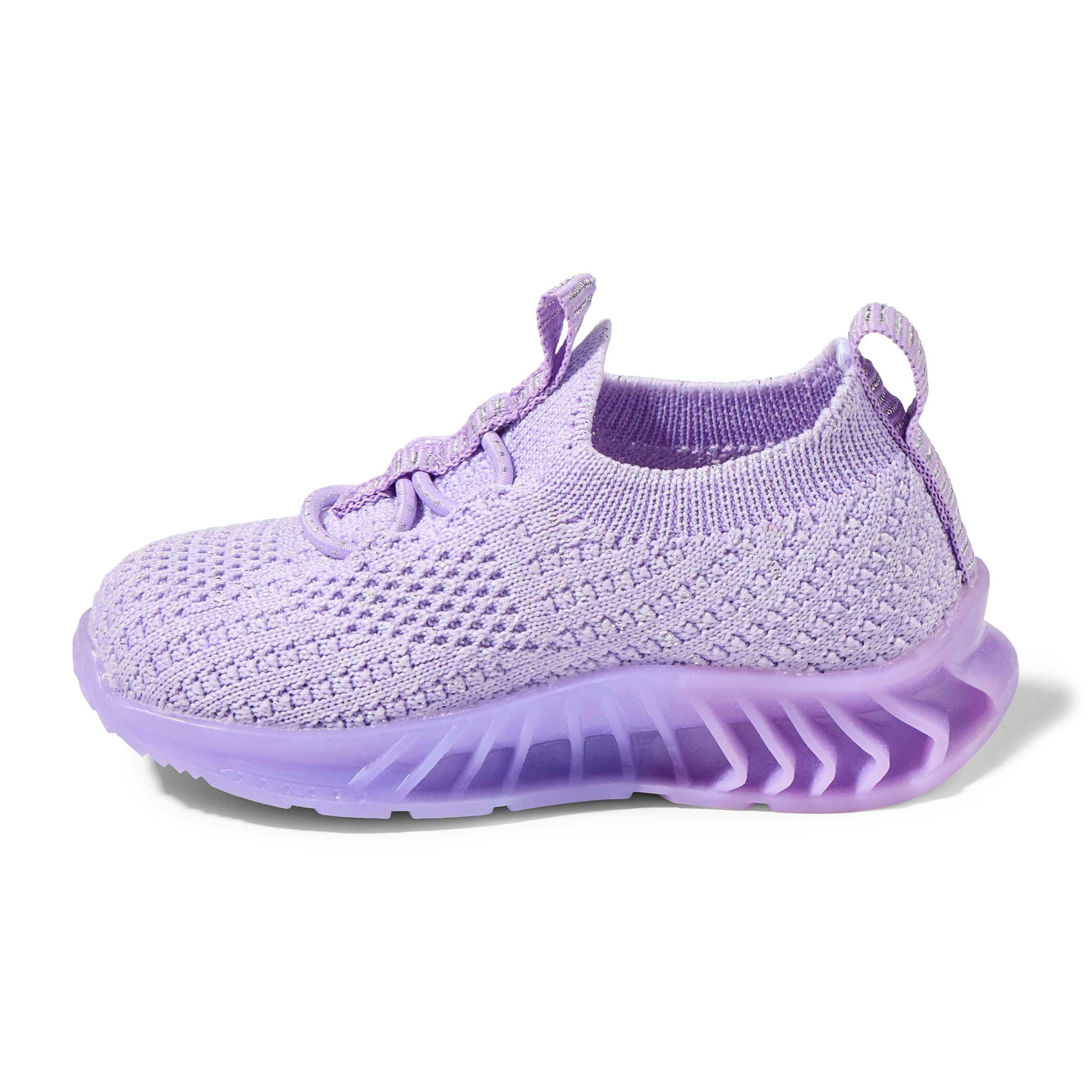 slide 2 of 4, Lullaby Lane Girl's Prewalk Knit Bungee Sneakers, Purple, Size 3, Size 3