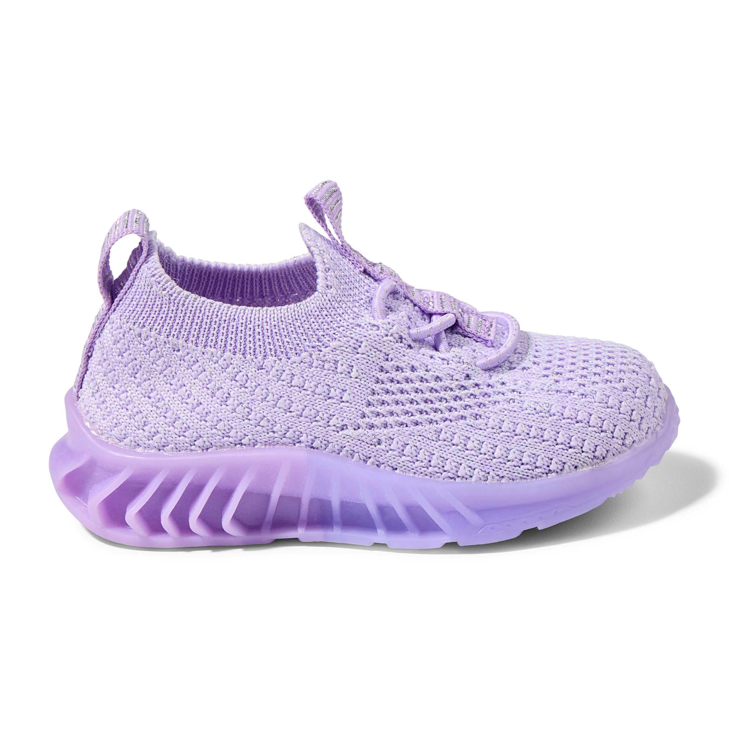 slide 3 of 4, Lullaby Lane Girl's Prewalk Knit Bungee Sneakers, Purple, Size 3, Size 3