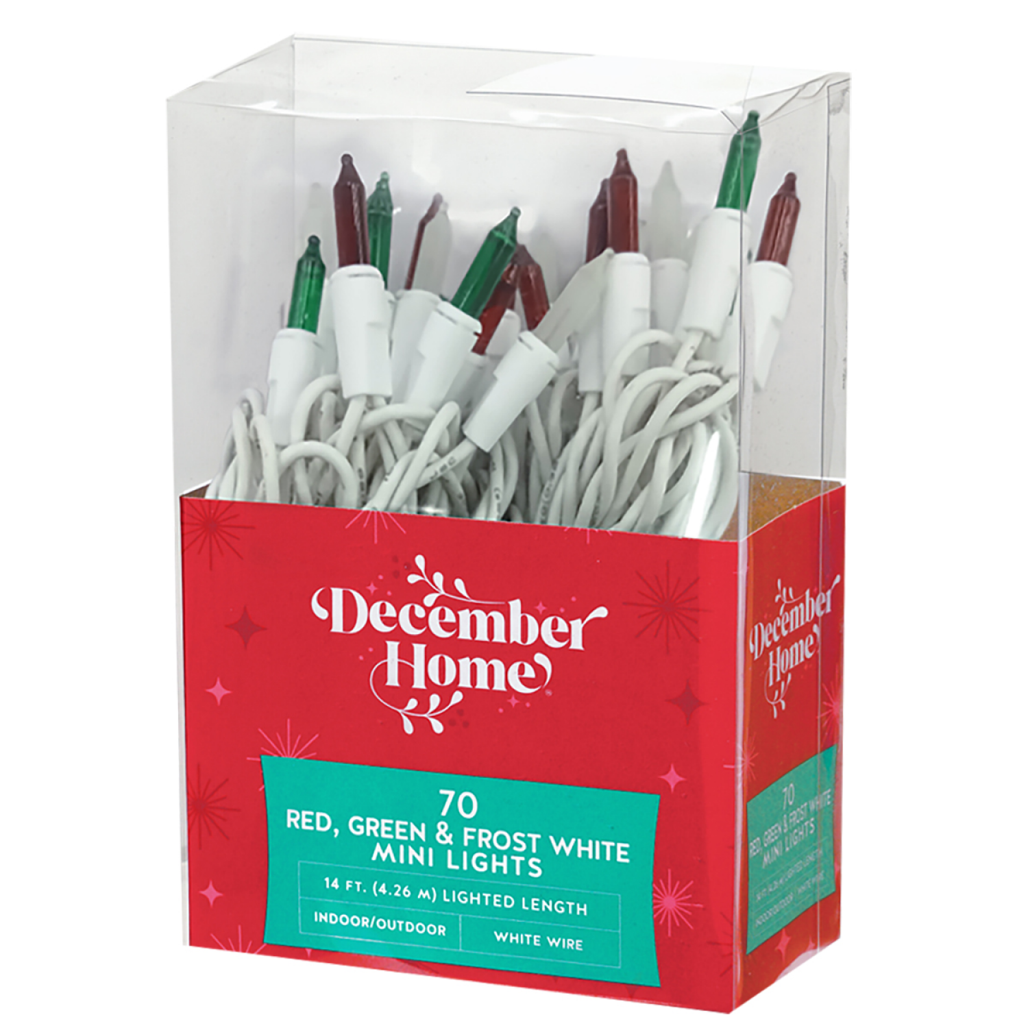 slide 3 of 3, Red / Green / Frost White Mini Lights, 70 ct