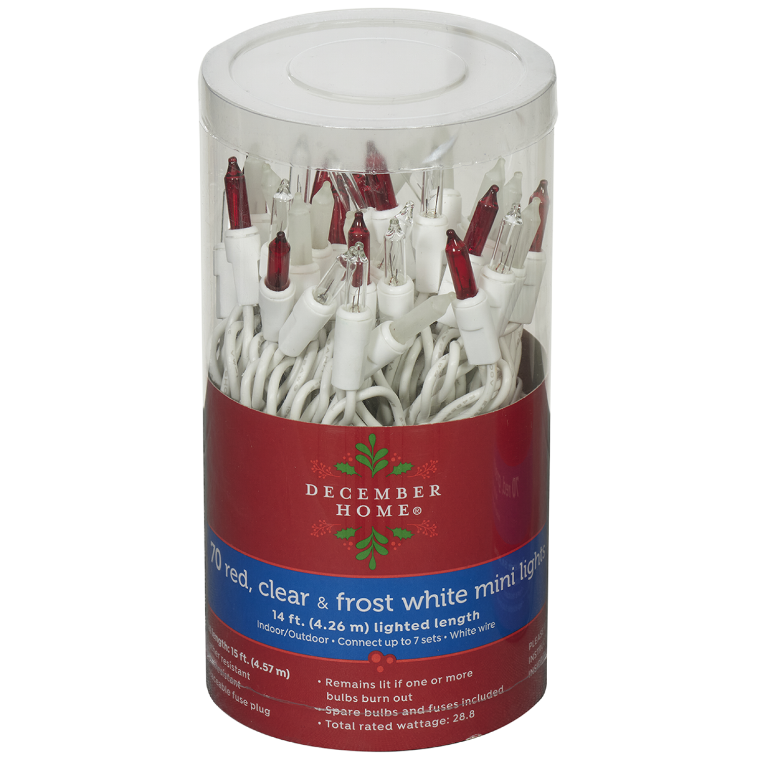 slide 1 of 2, December Home Red, Clear, Frost White Mini Lights, 70 ct