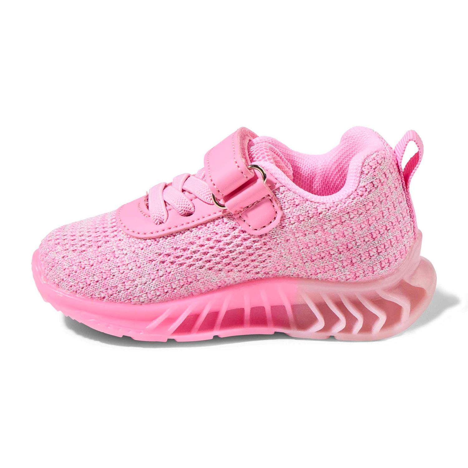 slide 2 of 4, Lullaby Lane Girl's Prewalk Knit Strap Sneakers, Pink, Size 3, Size 3