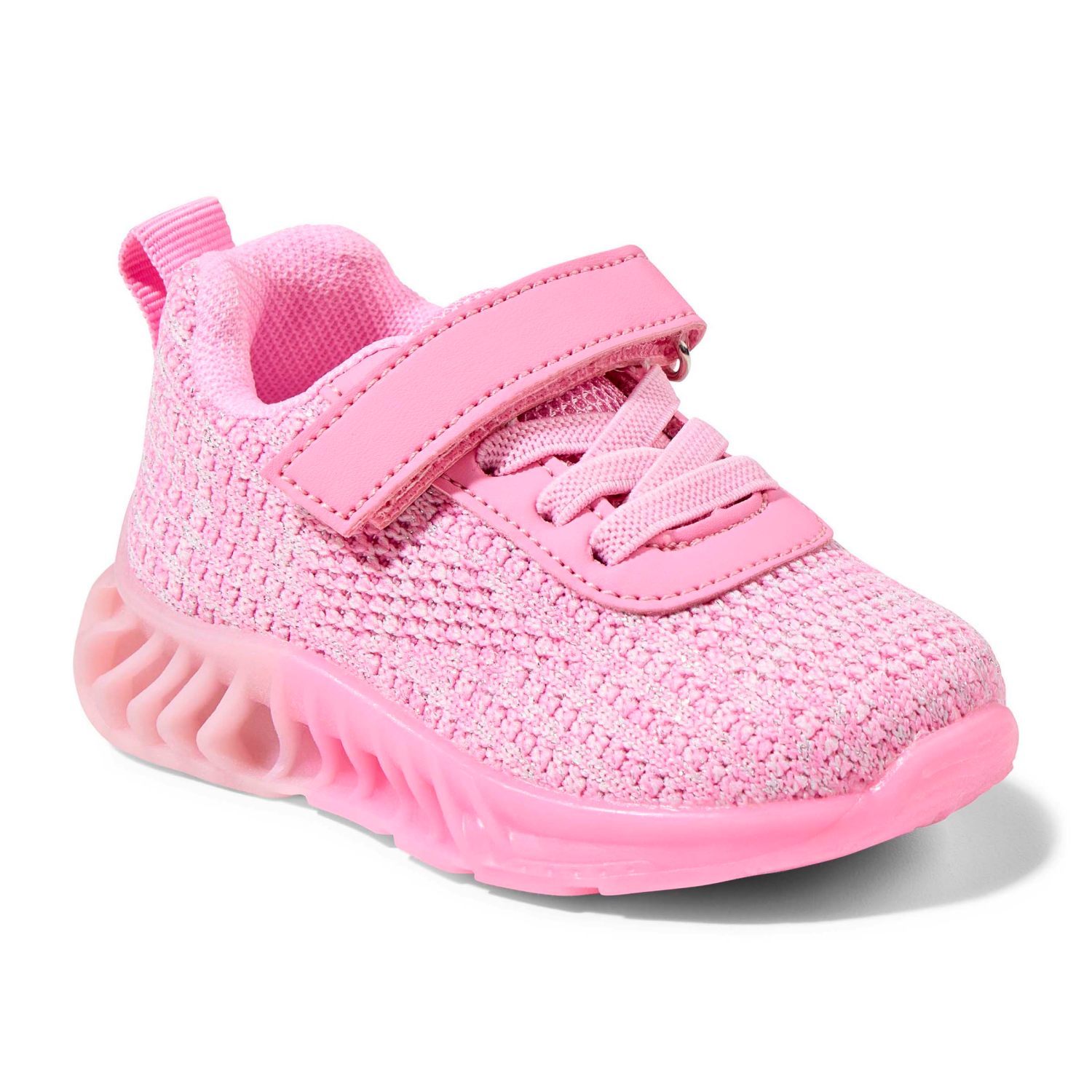 slide 1 of 4, Lullaby Lane Girl's Prewalk Knit Strap Sneakers, Pink, Size 3, Size 3