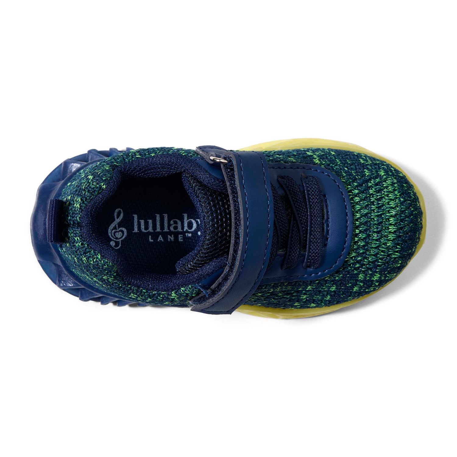 slide 4 of 4, Lullaby Lane Boy's Prewalk Knit Strap Sneakers, Navy, Size 3, Size 3