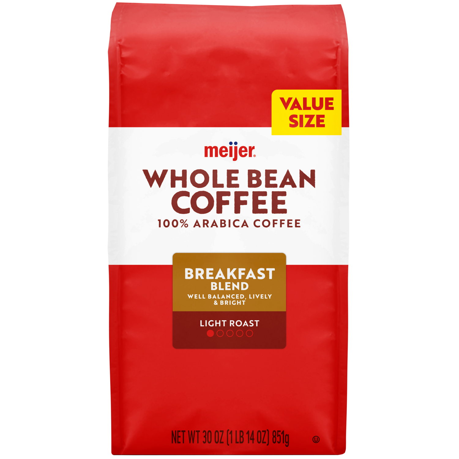 slide 1 of 3, Meijer Breakfast Blend Whole Bean Coffee, 30 oz, 30 oz