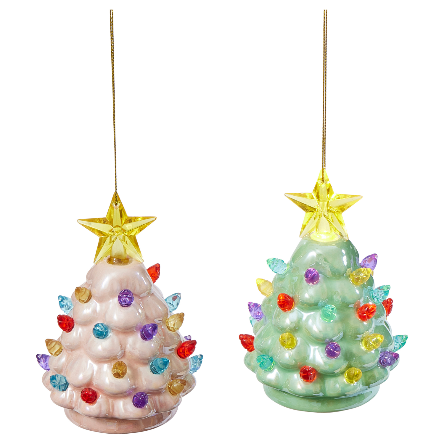 slide 1 of 4, December Home Light Up Vintage Ceramic Tree Ornament, 2 Assorted, 4 in
