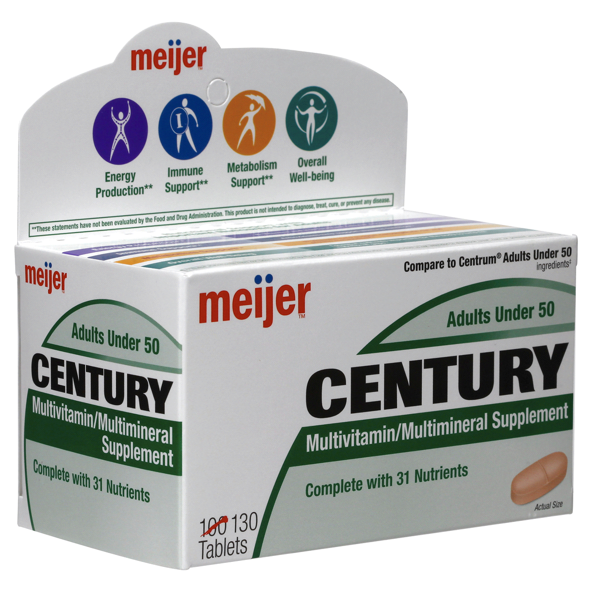 slide 3 of 7, Meijer Century Multivitamins, Adults Under 50, 130 ct
