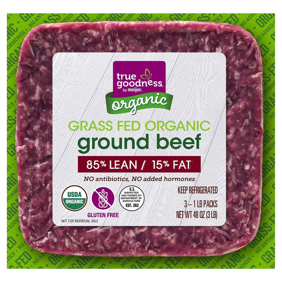 slide 1 of 5, True Goodness 85% Organic Grass Fed Ground Beef, 1 lb