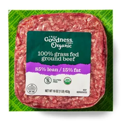 True Goodness 85% Organic Grass Fed Ground Beef, 1 Lb