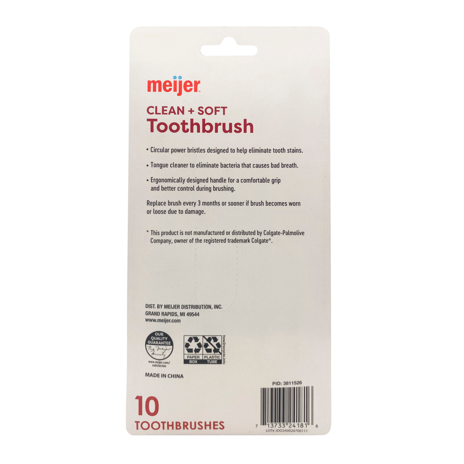 slide 2 of 3, Meijer Clean + Soft Toothbrush 10ct-Soft, 10 ct