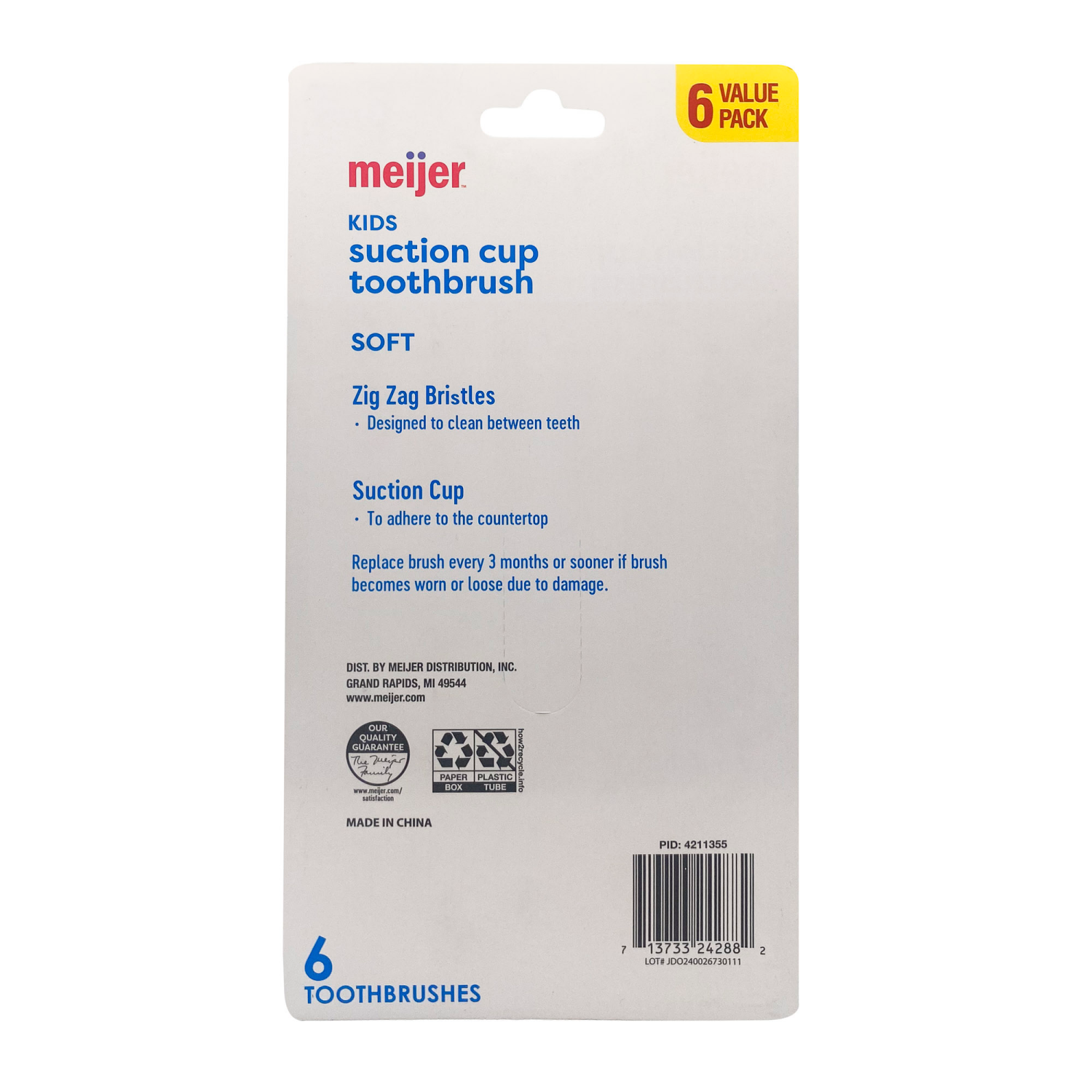 slide 2 of 3, Meijer Kids Suction Cup Toothbrush 6ct-SOFT, 6 ct