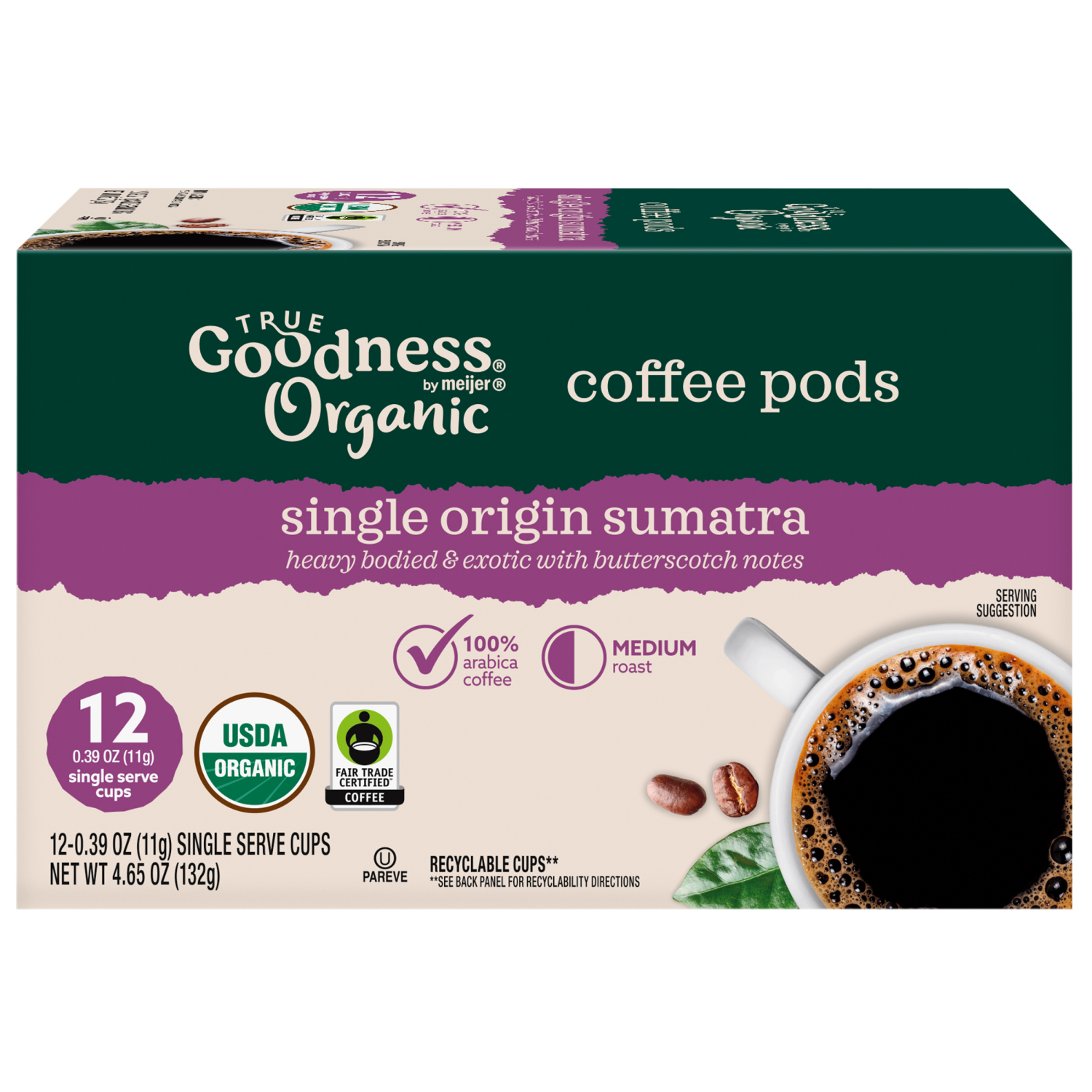 slide 2 of 8, True Goodness Organic Sumatra Single Origin Coffee Pods, 12ct, 12 ct